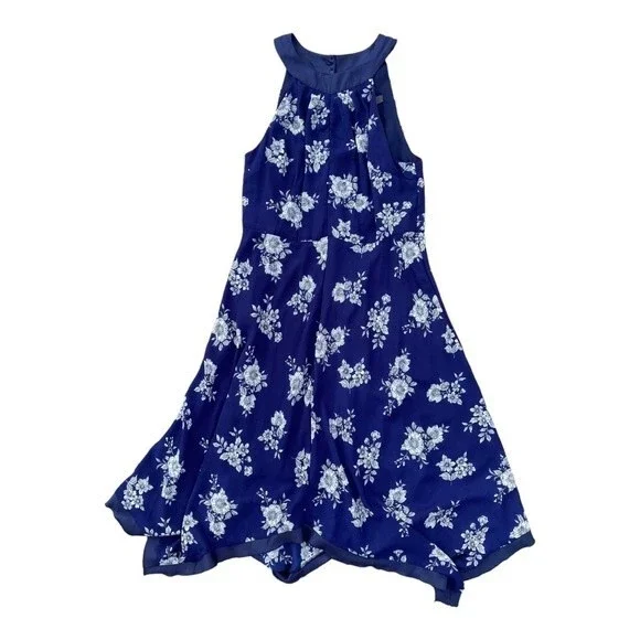 Eva Franco | Dresses | Eva Franco Blue And White Floral Halter Neck  Handkerchief Dress Size 2 | Poshmark